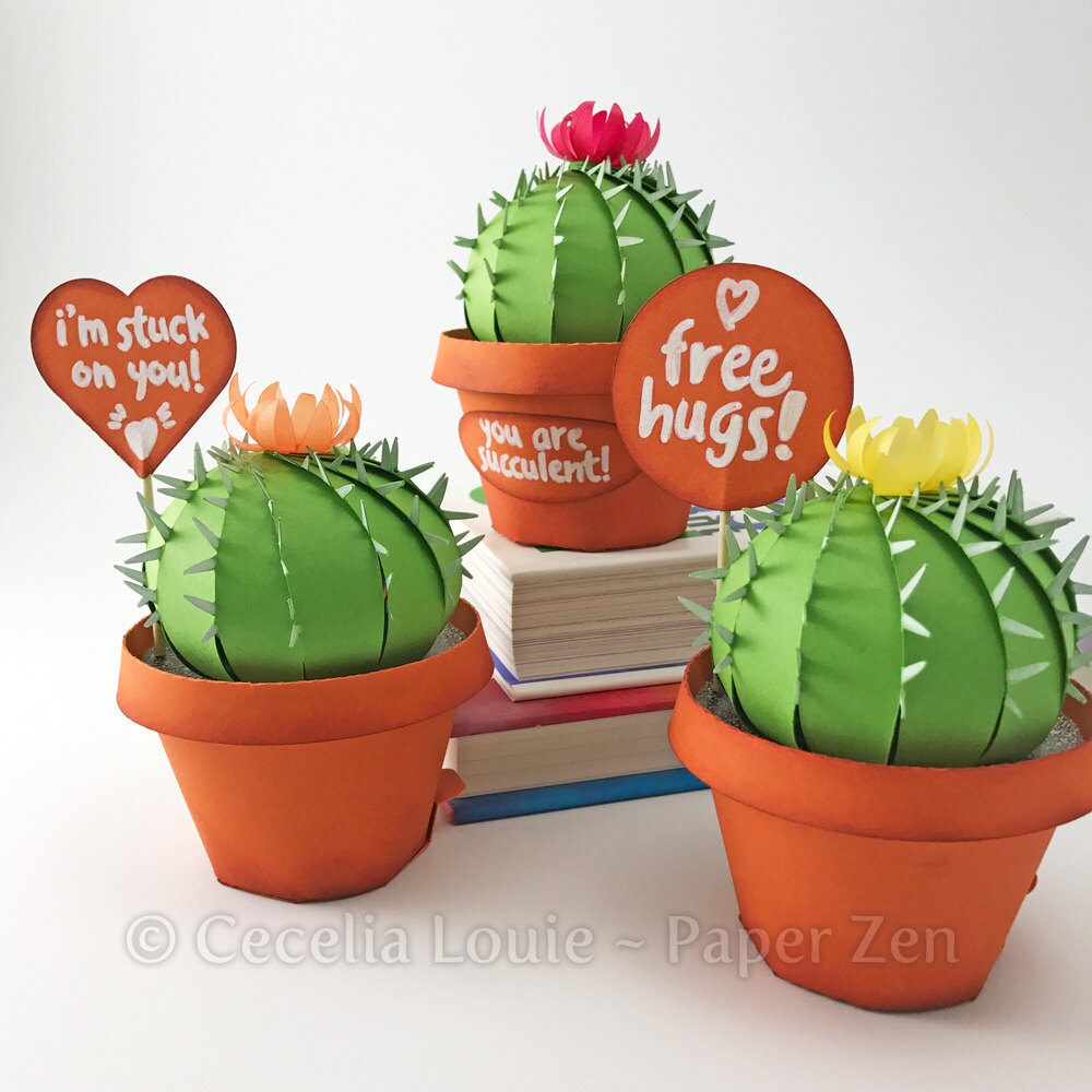 Download Cactus and Pot SVG Files 3D Paper Succulent Party Favor