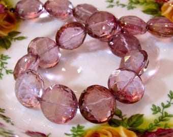6 Beads Set - AAA Pink Mystic QUARTZ Faceted Coin Nuggets