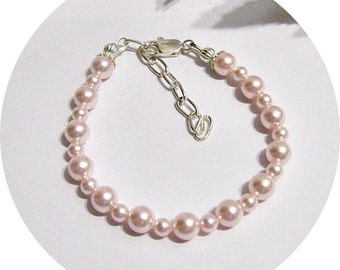 Girls Pink Bracelet, Pink Pearl Bracelet, Kids Jewelry, Little Girl Bracelet, Bracelet Little Girl, Toddler Jewelry, Toddler Girl Jewelry