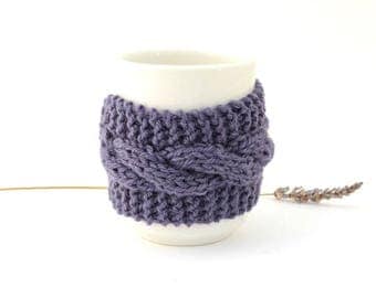 Knit cup cozy purple lavender violet coffee reusable mug cozy tea cup cozy gift for her gift for friend gift under 15 Christmas Birthday