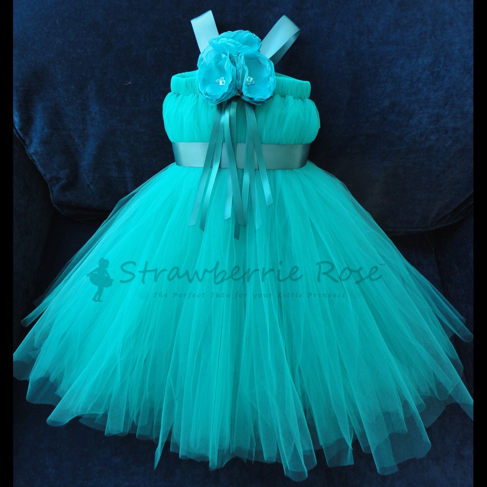 Teal Flower Girl Dress Little Girls Toddler by StrawberrieRose