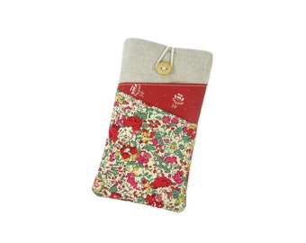 Red Liberty Phone Sleeve, Moto G5 Plus, Galaxy S7 Edge, Samsung S8 Plus Case, Fabric Phone Pouch, Gift for Mum, Nexus 6P, LG G6 Case