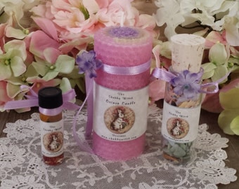 Ostara Candle, & Oil Set, Ostara Ritual Kit, Beeswax Candle