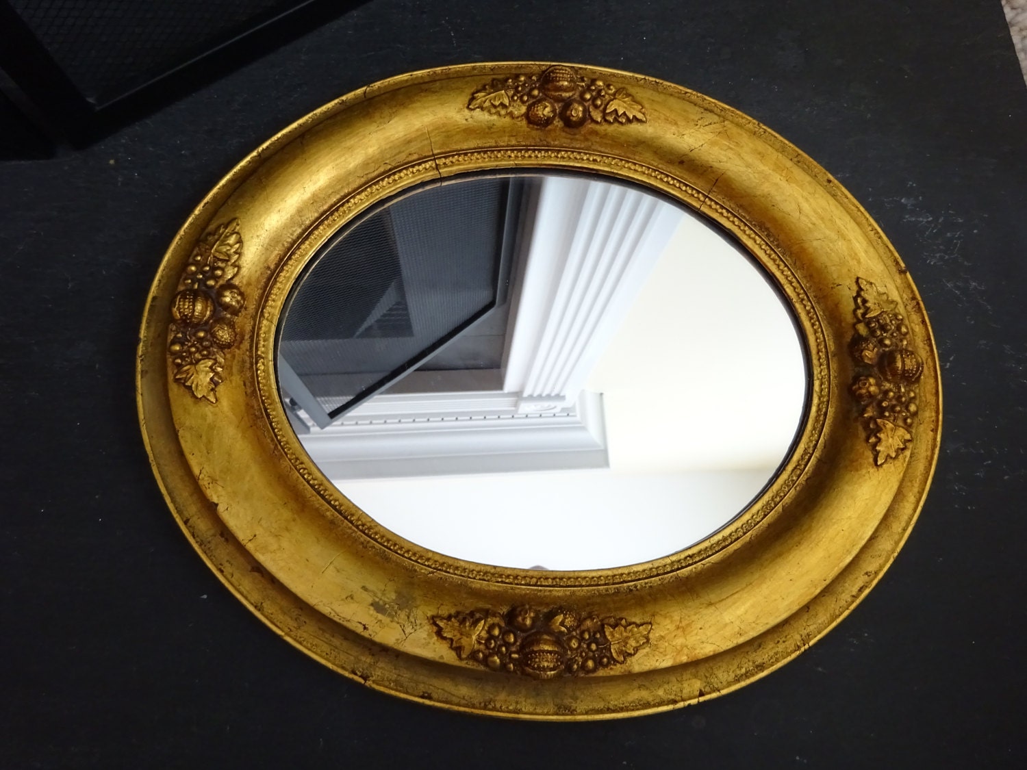 Ornate Vintage Antique Gold Mirror Ornate Raised Acorn Leaf