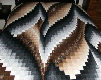 Bargello Vine and Branches Pattern Brown and Black KING Size Quilt