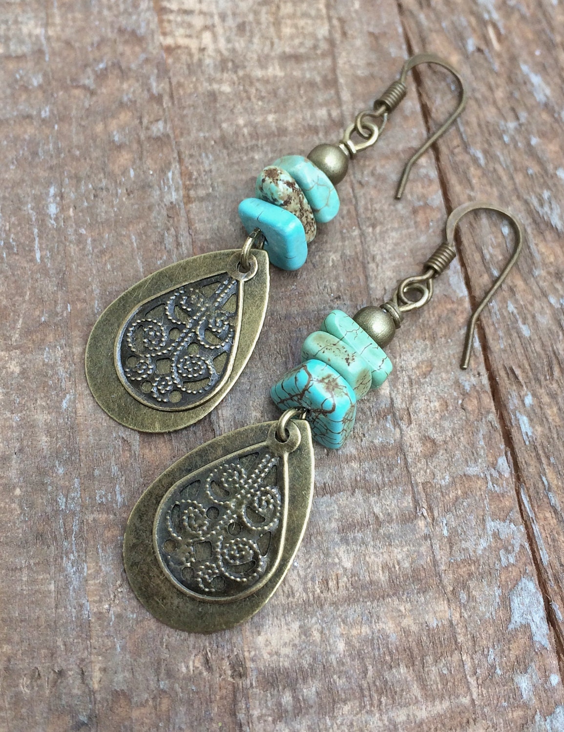 Boho Jewelry Boho Dangle Earrings With Green Turquoise