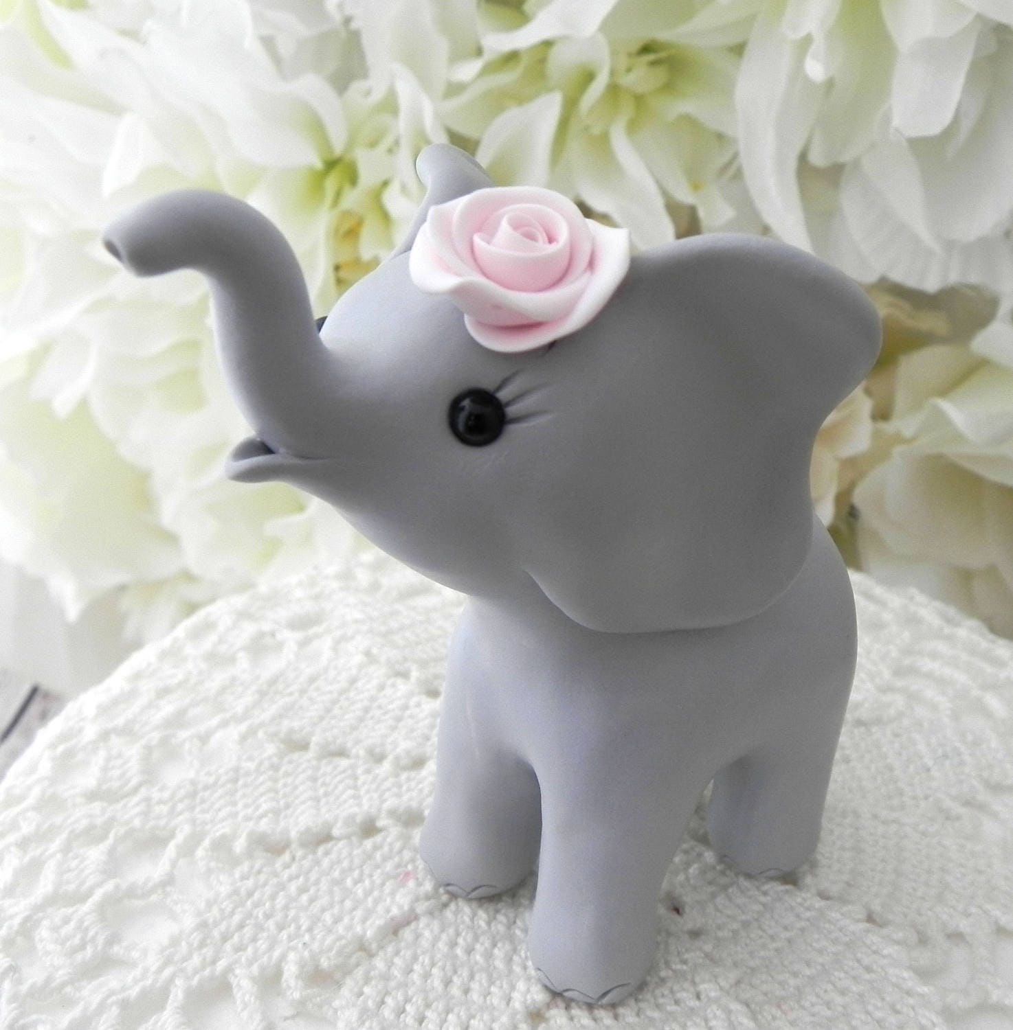 Elephant Baby Shower Cake Topper Gray and Pink Baby Girl