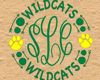 Wildcats SVG Design, Wildcats Circle SVG, Arrow Monogram, Paw Print Svg Circle Design, Circle Monogram Frame with Paw Prints and Arrows
