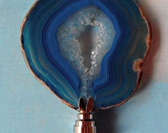 Blue Crystal Druzy Agate Gemstone Lamp Finial Chrome Base