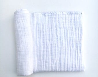 Muslin Swaddle Blanket- WHITE- whitr swaddle blanket- receiving blanket- baby blanket- cotton blanket- light weight blanket- baby wrap