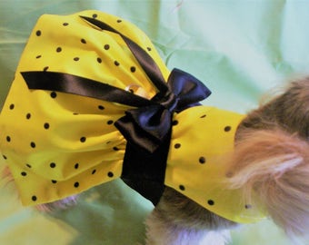 Simple and Sweet Yellow/Black Polka Dot Dog Harness Dress XXXS, XXS, XS, S, M