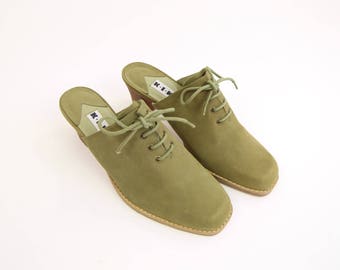 VINTAGE Oxford Heels Green Mules Size 8.5