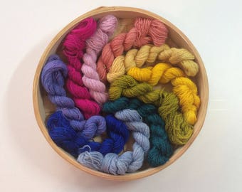 Rainbow Hand Dyed Laceweight Crewel Tapestry Embroidery Yarn No. 130, 50 grams, cobweb hand painted, wool