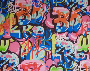 Bright and Crazy Tag You're It Graffiti Print Pure Cotton Fabric --By the Yard