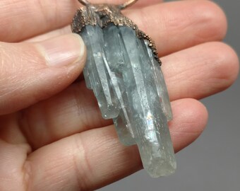 Sale Raw Crystal Necklace - Electroformed Pendant - Chunky Necklace - Boho - Hippie - Rustic Jewelry - Blue Barite Pendant - Colorado Barite
