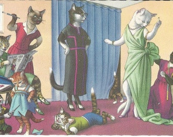Vintage Alfred Mainzer Anthropomorphic Dressed Cats by Eugen Hartung Postcard Printed in Belgium, 1970s