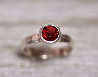 Cranberry Garnet Ring, Faceted Gemstone Sterling Silver Ring Dark Cherry Red Garnet Jewelry January Birthstone - Size 6.5 or Made to Order