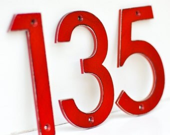 Red Distressed Aluminum House Numbers