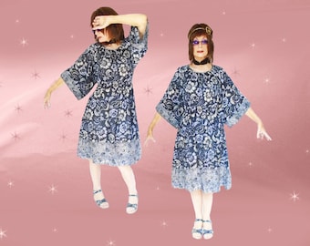 Bohemian Gypsy Dress - Short Gypsy Dress - 70s Vintage Boho Dress - Light Cotton Dress - Hippie Boho Peasant Dress - Dress with POCKETS