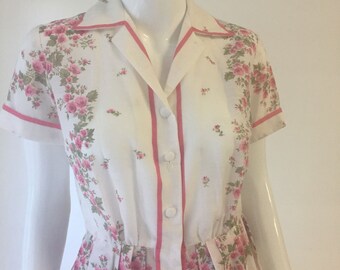 Vintage 50s Pink Rose R&K Original Shirtwaist Dress