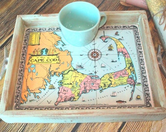 Custom Serving Tray_Custom Map_Rustic Wooden decorative tray_Nautical Shabby chic home decor_Boat Cleats_Personalized gift_Housewarming gift