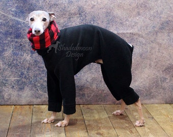 Italian Greyhound Black Jammies with Buffalo Check jersey lined Snood/Neck Warmer - measurements essential