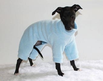 ONE Only - Ready to ship Italian Greyhound Puppy Jammies size XXS standard (see item details) in Baby Blue Fleece- for Puppies first walks
