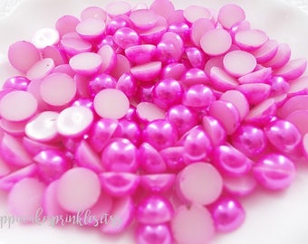 100pcs - 8mm Hot Pink Flatback Pearls Decoden PRL008