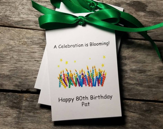 Personalized Birthday Candles Happy Birthday Flower Seed Favors 30th 40th 50th 60th 70th 80th 90th 100 Seed Packets favor