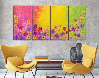 Original Modern Abstract Flowers, pink flowers, pink yellow painting, purple pink flowers, large Textured Large Impasto Painting, modern art