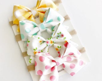 Baby Headbands - Baby Bows - Baby Bow Headband - Pastel Sailor Bows - Nylon Headbands - Baby Girl Headband - Fabric Bow Clips -Baby Bow Clip