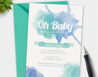 Boy Baby shower invitation, watercolor Invitation, custom invitation, printable invitation, 4x6 invitation, 5x7 invitation, digital invite