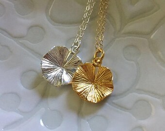 Lilypad Necklace -Lily Pad Necklace in Sterling Silver or Gold Fill