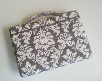 Quilted Zipper Bible Cover in Michael Miller's Dandy Damask Charcoal Custom made to fit your Bible