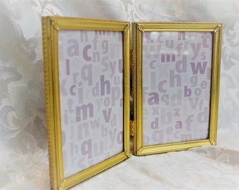 Folding Photo Frame - Gold Vintage Picture Frame - Double Photo