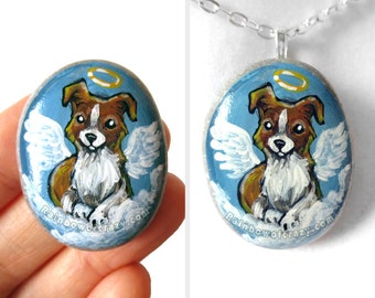 Border Collie Dog Necklace, Angel Jewelry, Hand Painted Pebble, Rock Art, Blue Pendant, Pet Memorial Stone, Sympathy Gift for Her
