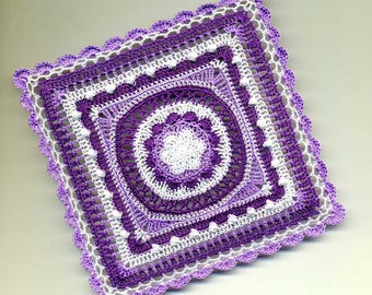 Dollhouse Miniature Afghan Bedspread Cover Throw Blanket, Violet, Lavender and White