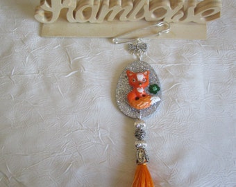 Broche métal argenté et céramique "Petit Goupil"