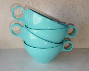 Vintage Aqua Melamine Melmac Cups Mugs Coffee Cups Set of 4