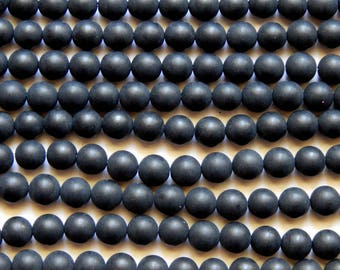 8mm Onyx Beads - Matte Black Frosted Round Gemstone Beads, Half Strand (INDOC685)