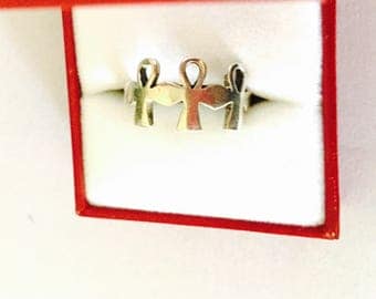 Three ANKH Crosses Ring Size 8., VINTAGE Egyptian Sterling Silver Ring, Collectable Item, item no. S511