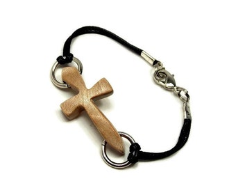 Cross Bracelet, Sideways Cross, Gifts for Women, Wooden Cross Bracelet, Curly Maple Wood, Wooden Cross, Gifts for Her, Christian Jewelry