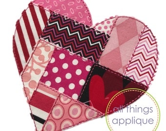 Heart Applique Design - Patchwork Applique - BEAN Stitch (#950) - 4 Sizes Included - INSTANT DOWNLOAD