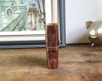 Mini Leather Journal, Chestnut Brown, Hand-Bound 2 x 3 Journal by The Orange Windmill 1662