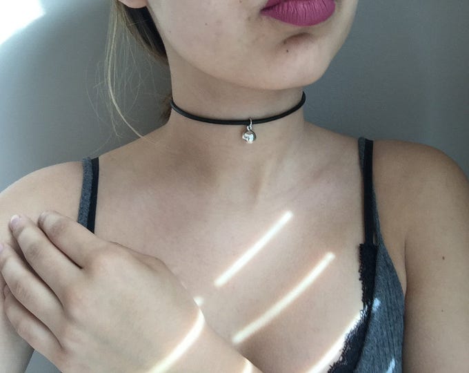 Simple choker for girl,Black Leather Choker,simple Choker,Bead Necklace,leather choker,leather jewelry,boho necklace, bohemian necklace,gift