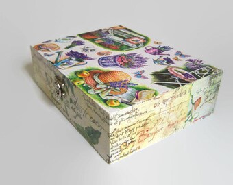 Decoupage Wooden Storage Box for Gardeners - Decoupage Seed Box - Cottage Chic Decor