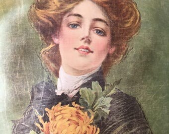 Stunning Edwardian Lithograph on Linen of Beautiful Lady by Campbell, Metzger & Jacobson