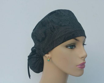 Handmade Ponytail Medical Scrub Cap - Black Paysleis - 100% Cotton