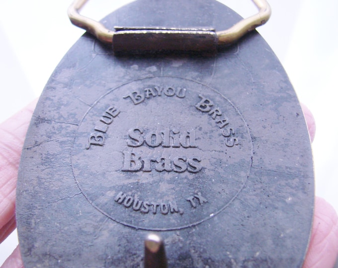 Vintage Solid Brass Old El Paso Belt Buckle / Blue Bayou Brass / Houston Texas / Mens Accessories