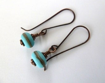 copper and turquoise lampwork earrings